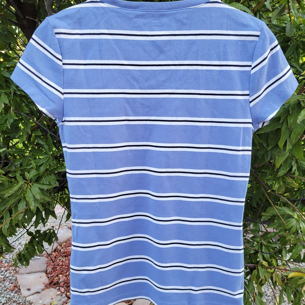 Tommy Hilfiger Ladies Blue Striped Cotton Tshirt Size Medium - Picture 4 of 6